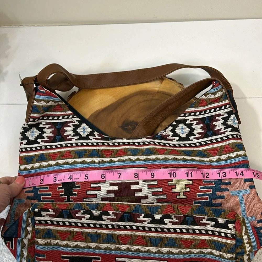 Boho Aztec Pattern Shoulder Bag with Brown Strap - Unbranded